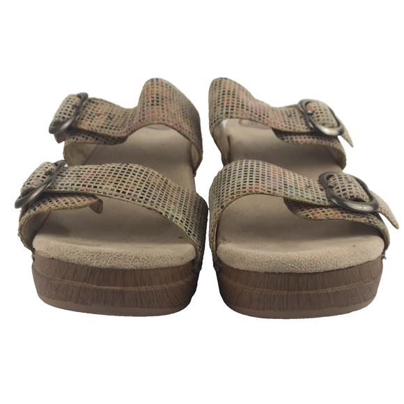 Dansko Sandals Sophie Stained Glass Sand Clogs Slides Leather Block Heel Size 37 - Picture 2 of 16